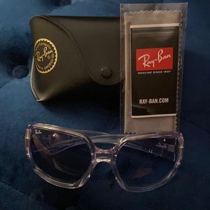Brand new never worn Ray Bans. Clear frame with blue gradient lenses